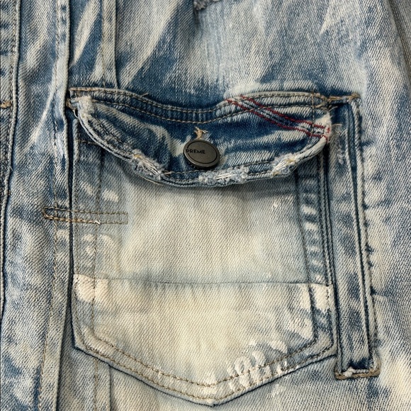 Preme Light Blue Distressed Whitewash Denim Jean Button Down Men’s Jacket Medium - Picture 16 of 16
